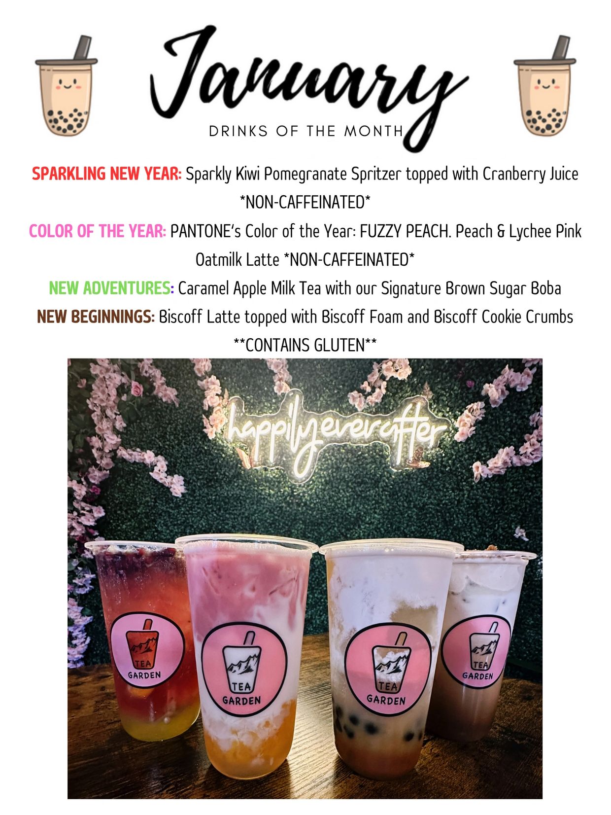 Tea Garden Bubble Tea, Menu